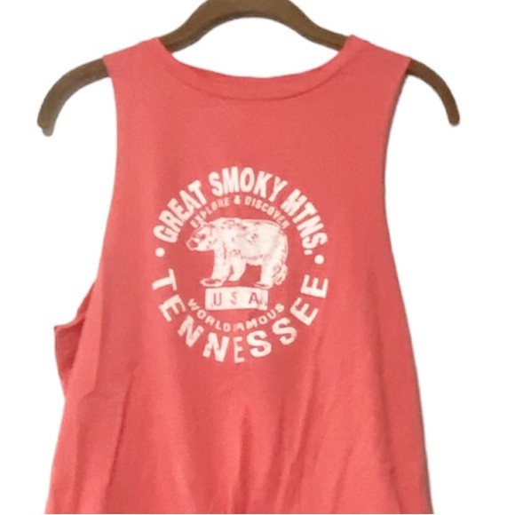 LAGACI Smoky Mountains Bear Tank Top with Tie Front Pink Size Large - Picture 4 of 11